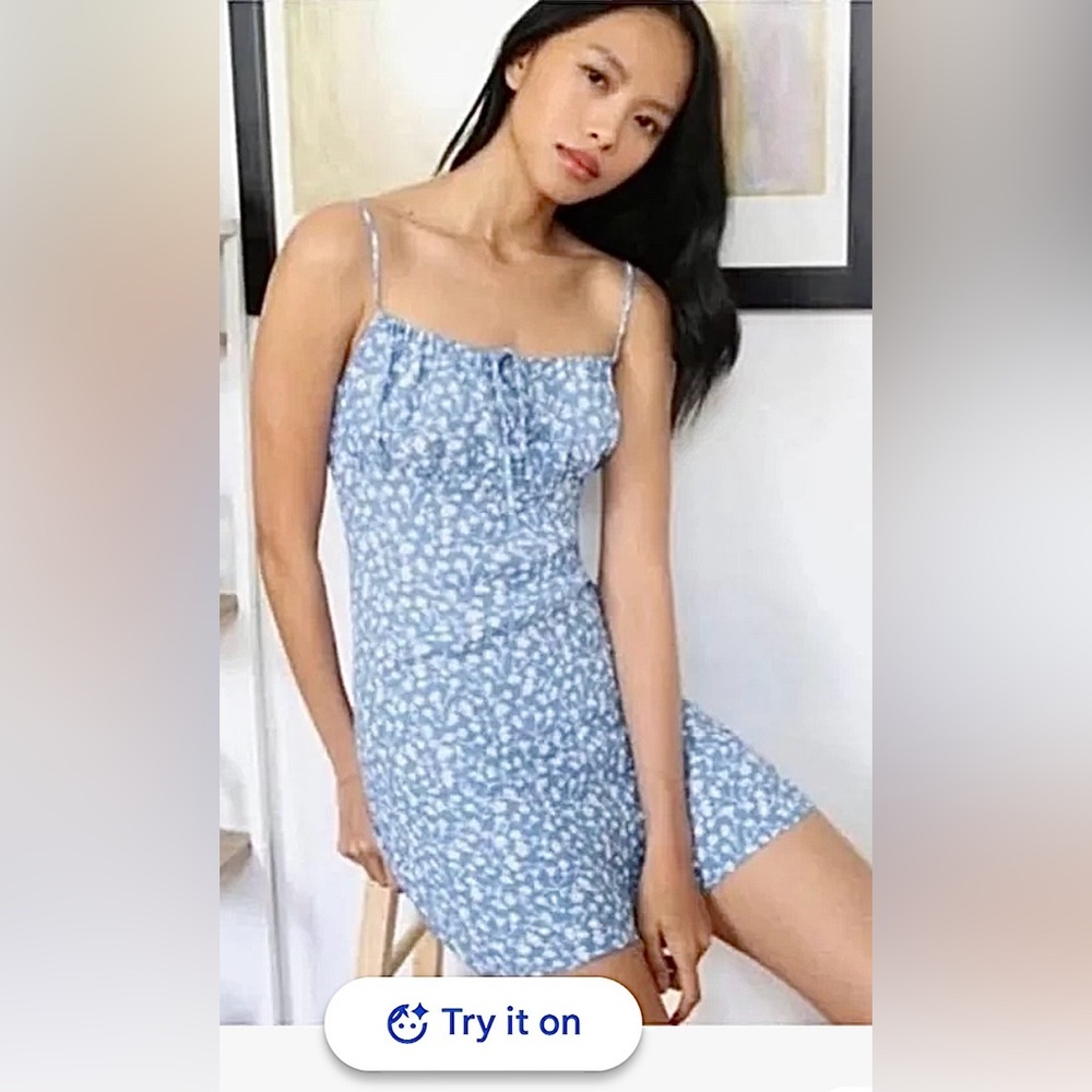 Reformation Cassio Mini Dress Low Cut Sleeveless in Blue Floral print Size 2 NWT